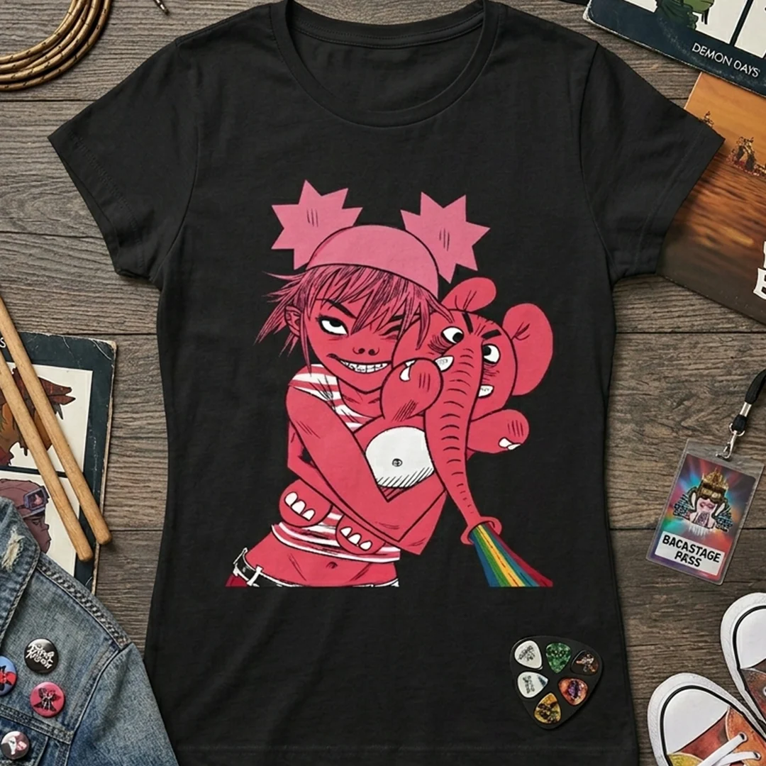 Camiseta Algodon Gorillaz Rainbow Elephant Mujer - Image 3