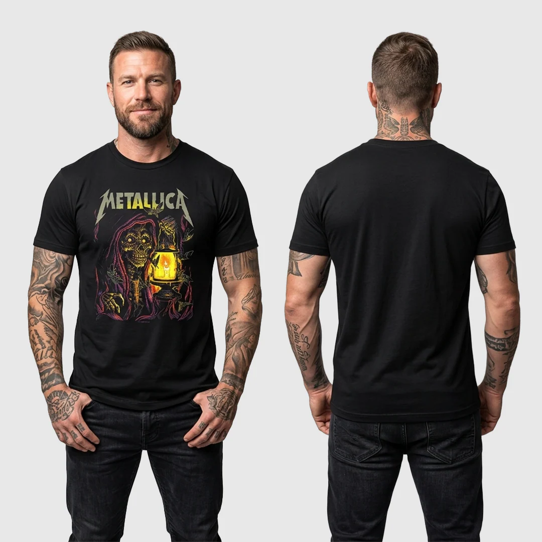 Camiseta Algodon Metallica Skeleton Fire Art - Image 2