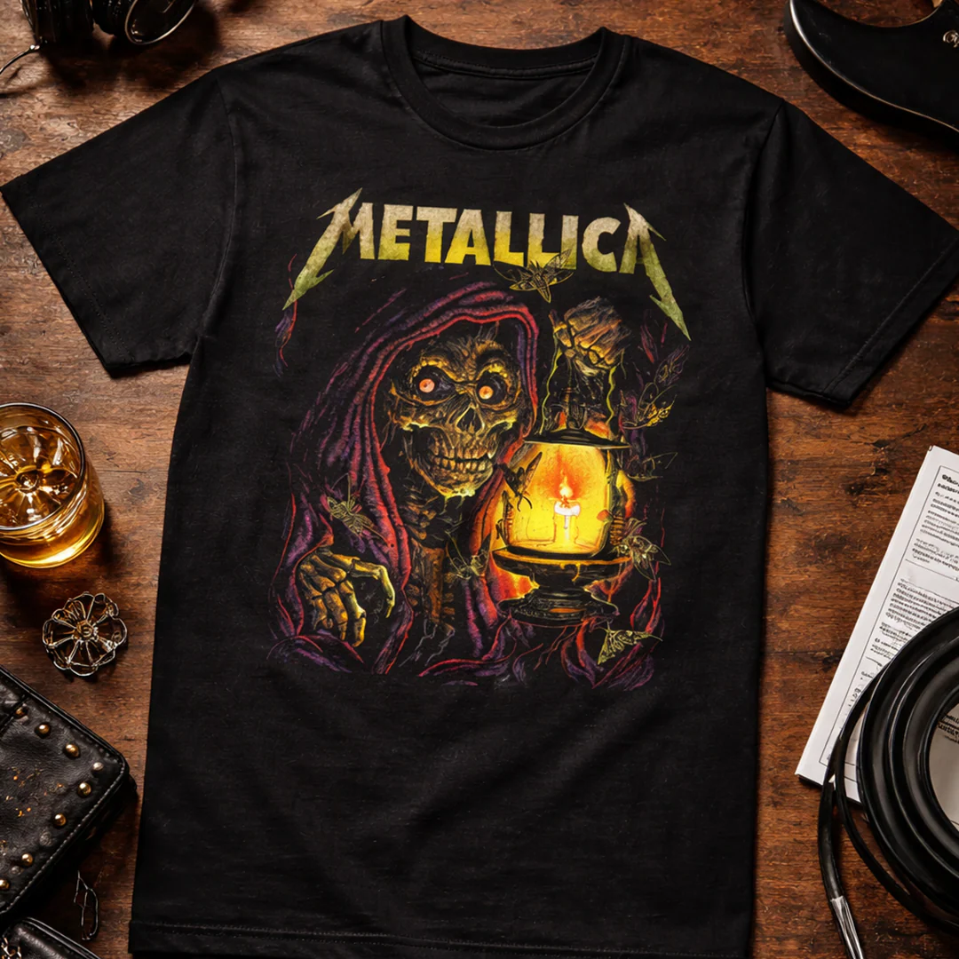 Camiseta Algodon Metallica Skeleton Fire Art - Image 3