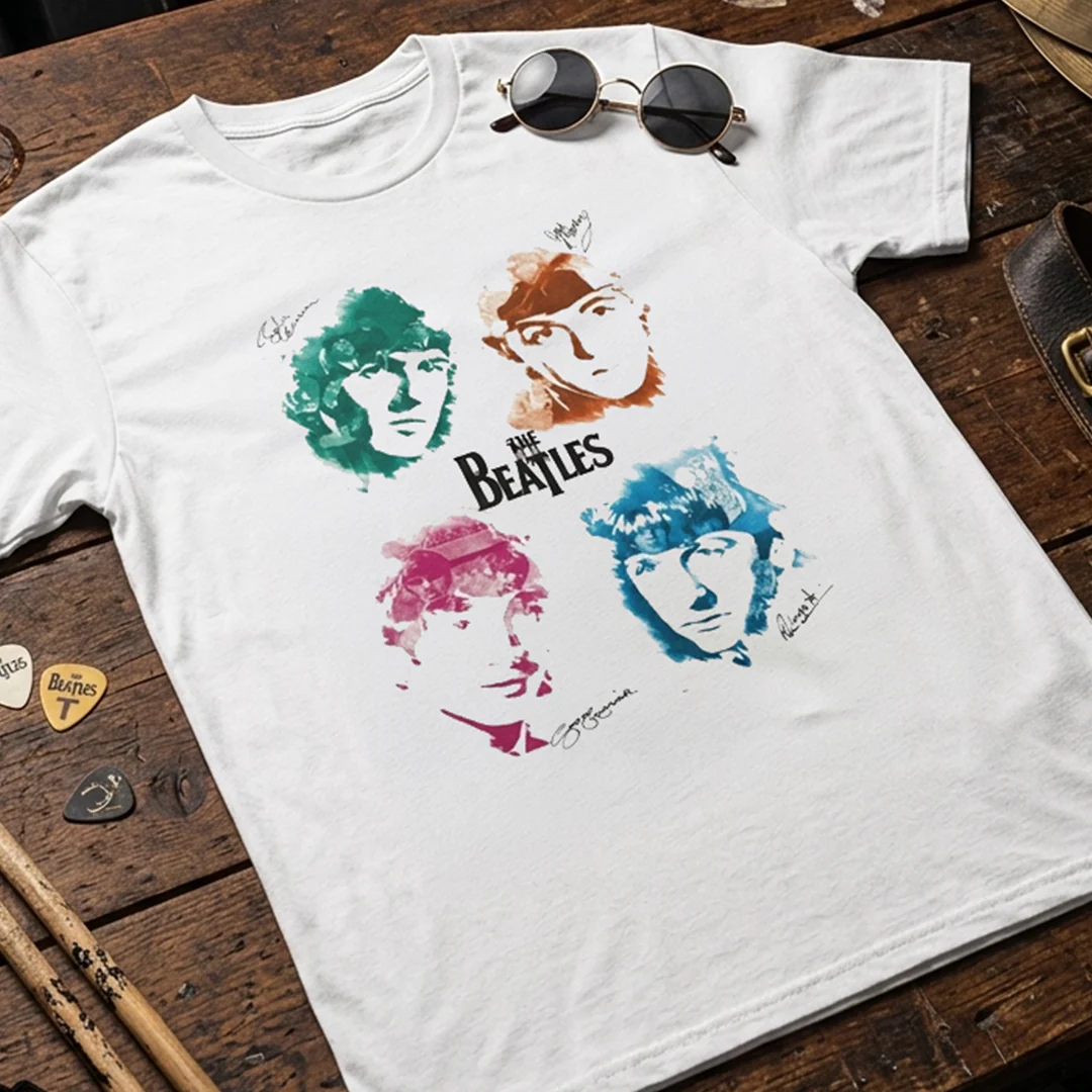 Camiseta Algodon The Beatles Faces Color Art - Image 3