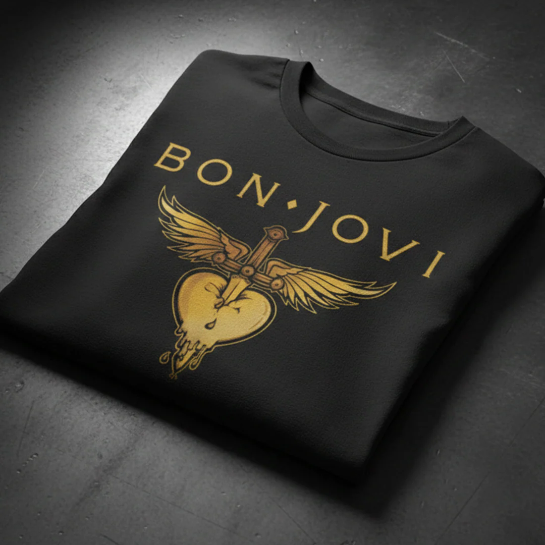 Camiseta en Algodón Rock Style Bon Jovi Gold Heart - Image 3