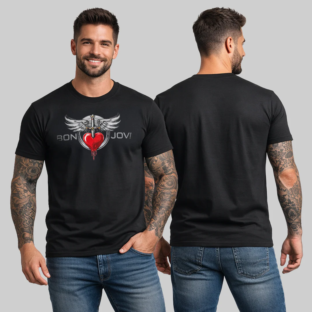 Camiseta en Algodón Rock Style Bon Jovi metal Heart - Image 3