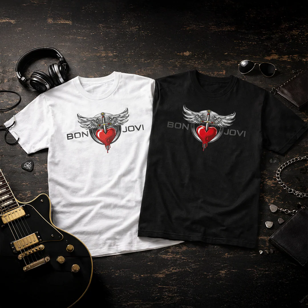 Camiseta en Algodón Rock Style Bon Jovi metal Heart - Image 4