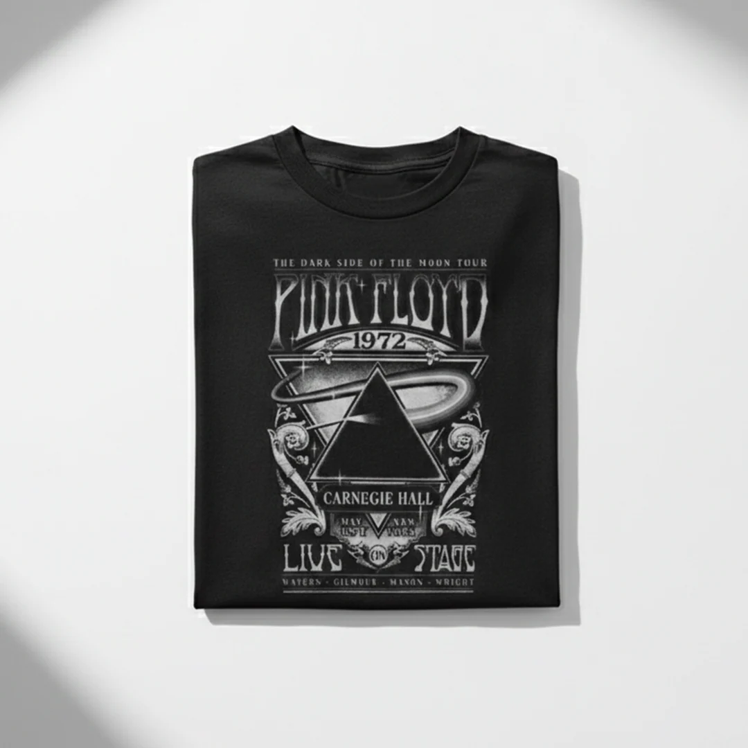 Camiseta Algodón Pink Floyd the Dark Side of the moon Tour 1972 Carnegie Hall Gris - Image 3